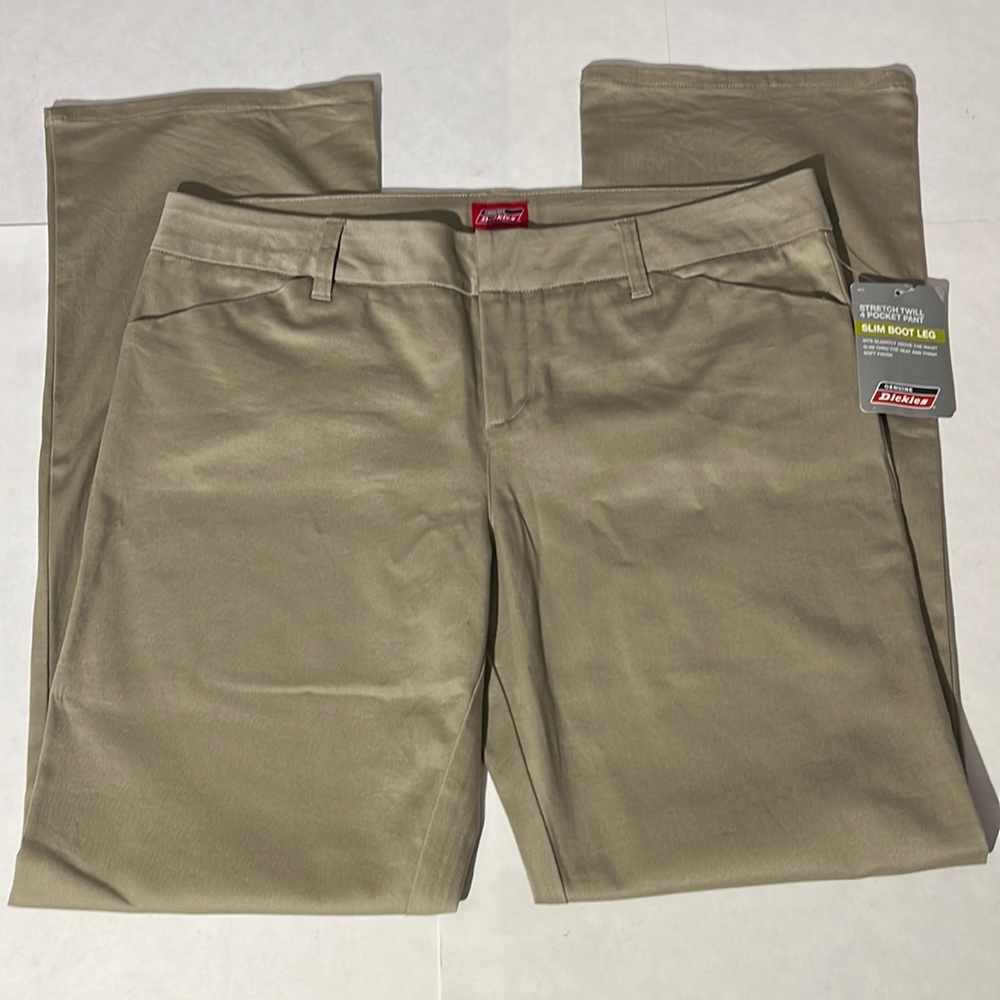 Genuine Dickies khakis stretch twill 4 pocket pants slim boot leg cut sz 17 NEW!